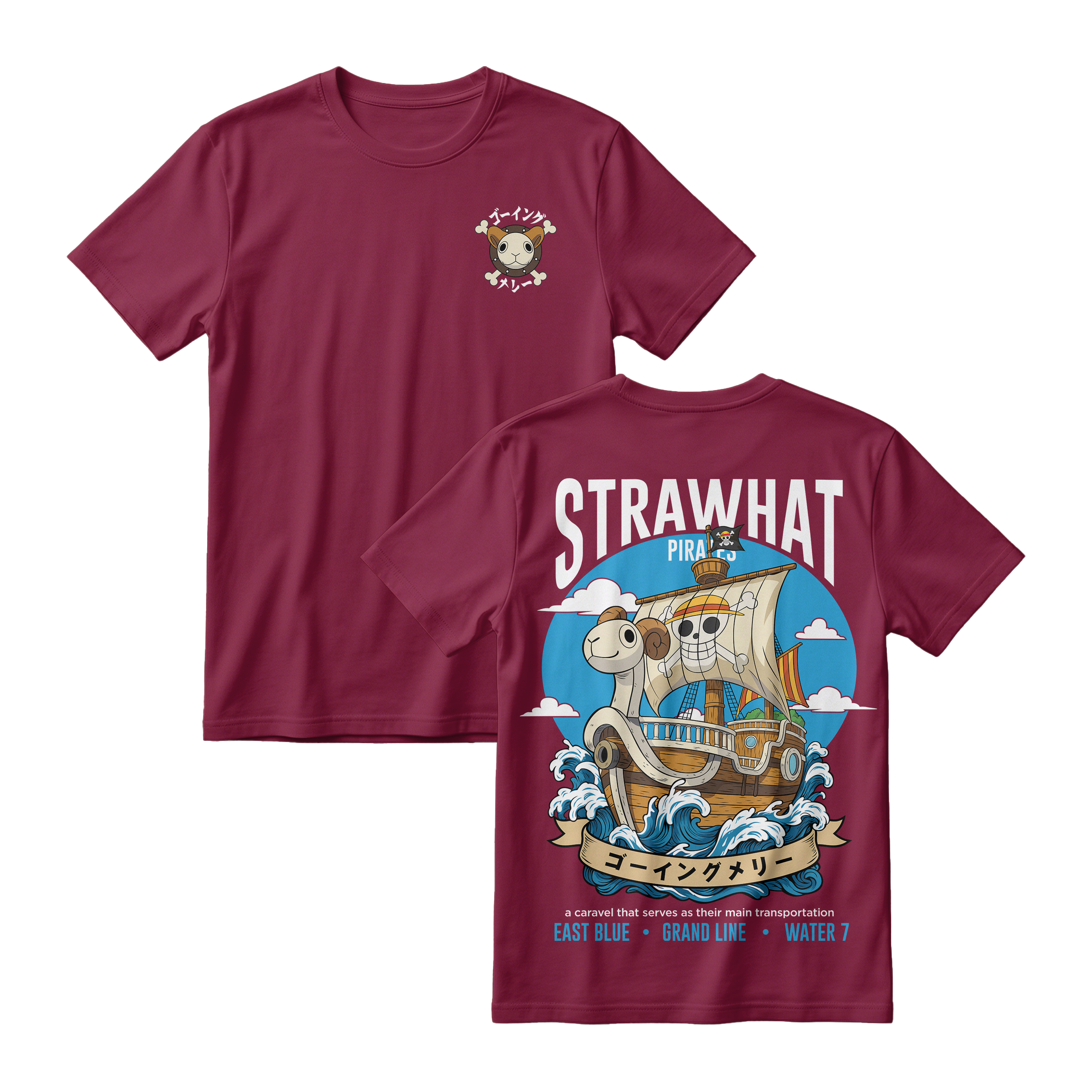 Anime One Piece Straw Hat Pirates Thousand Sunny Journey Short Sleeve Tee - RZM017