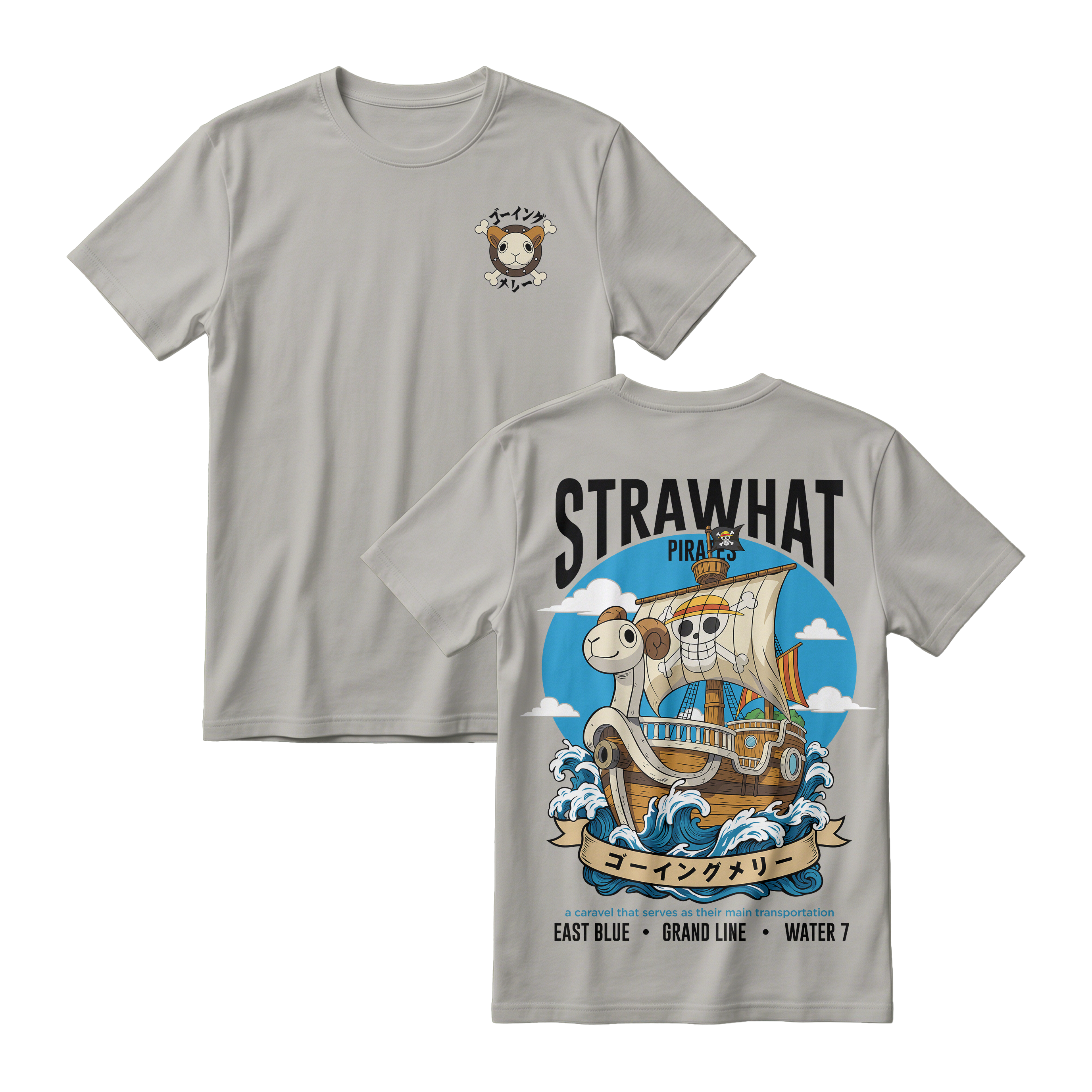 Anime One Piece Straw Hat Pirates Thousand Sunny Journey Short Sleeve Tee - RZM017