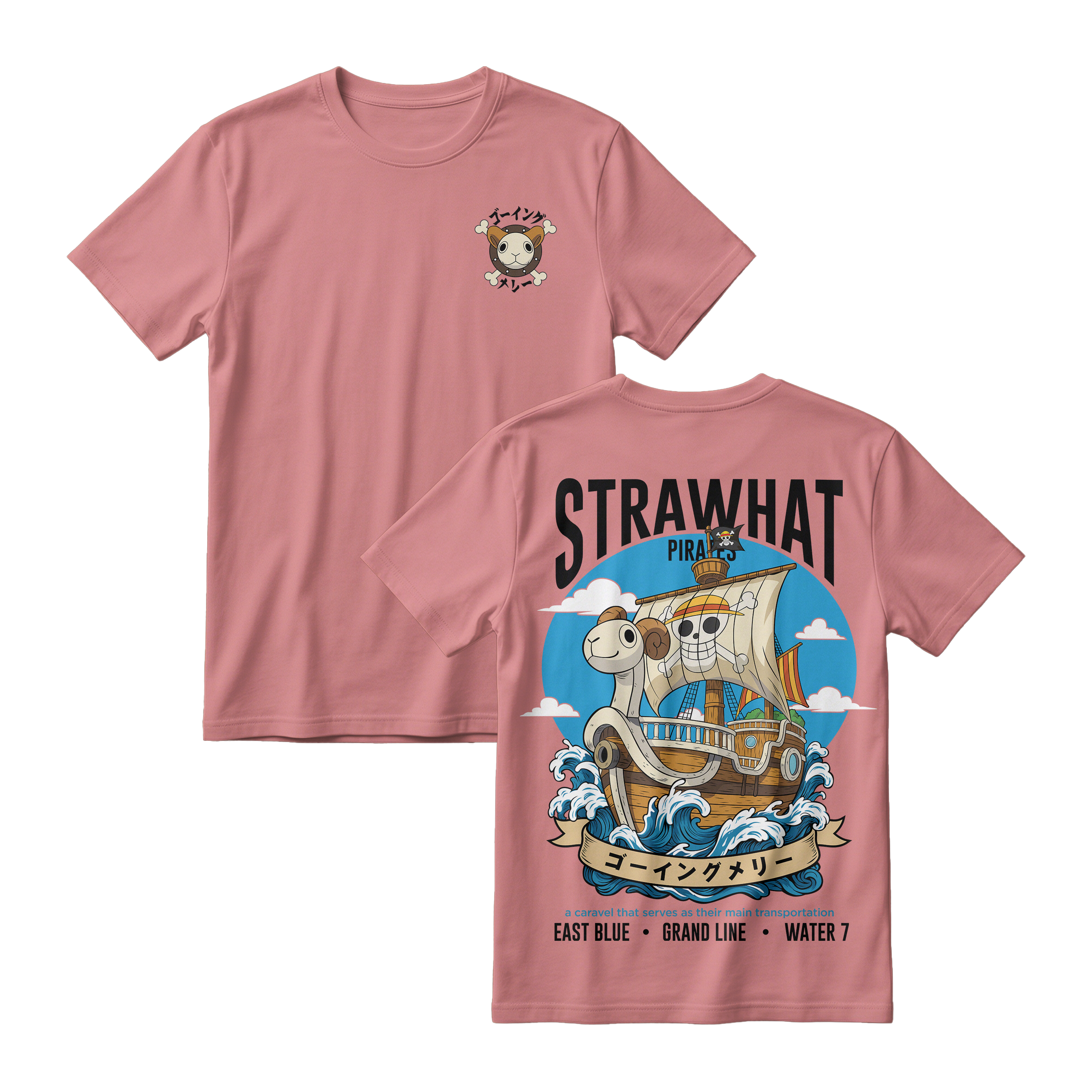 Anime One Piece Straw Hat Pirates Thousand Sunny Journey Short Sleeve Tee - RZM017