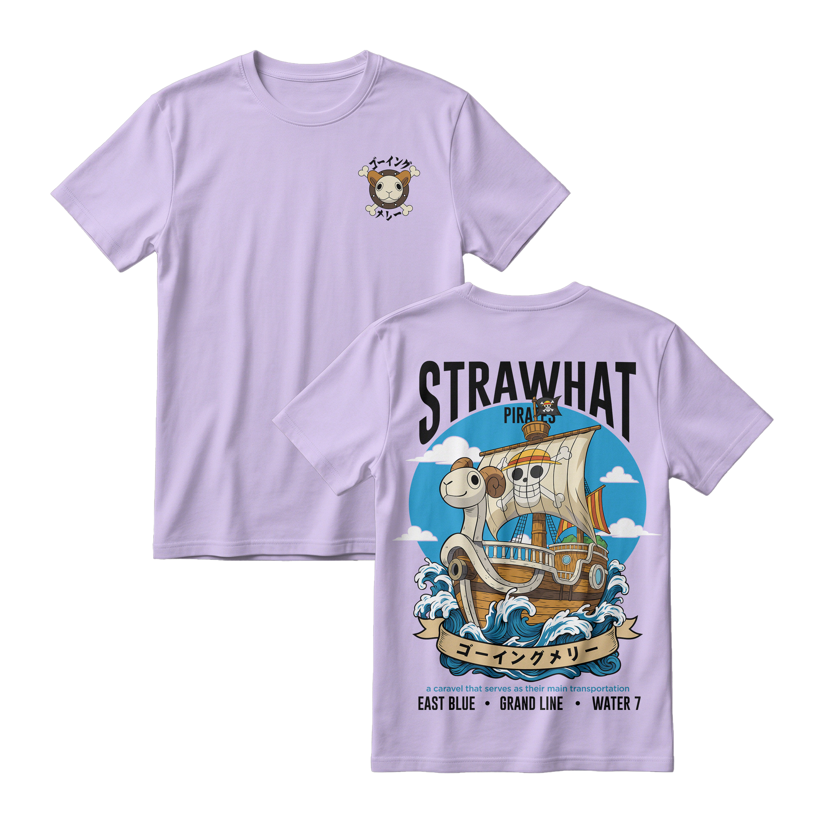 Anime One Piece Straw Hat Pirates Thousand Sunny Journey Short Sleeve Tee - RZM017