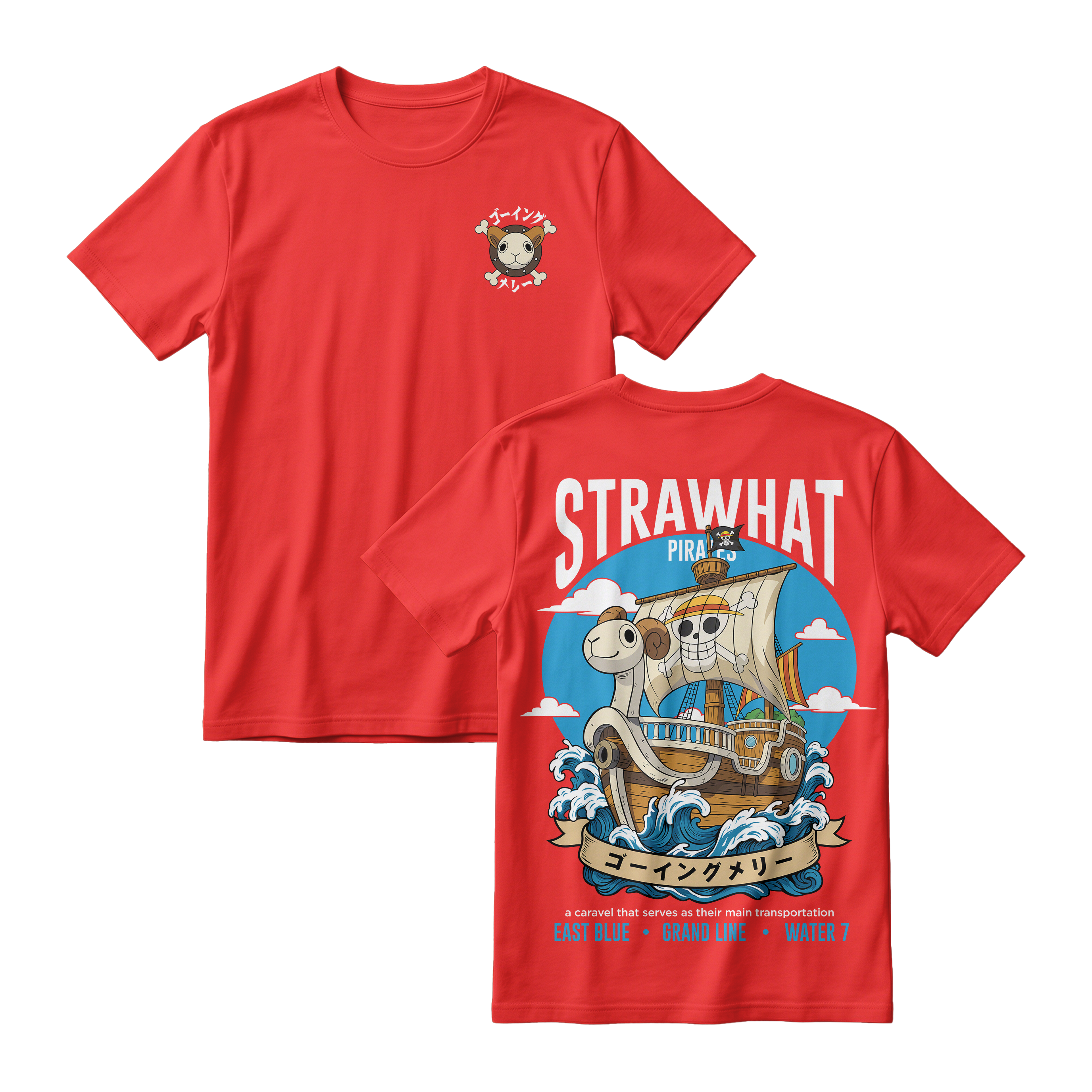 Anime One Piece Straw Hat Pirates Thousand Sunny Journey Short Sleeve Tee - RZM017