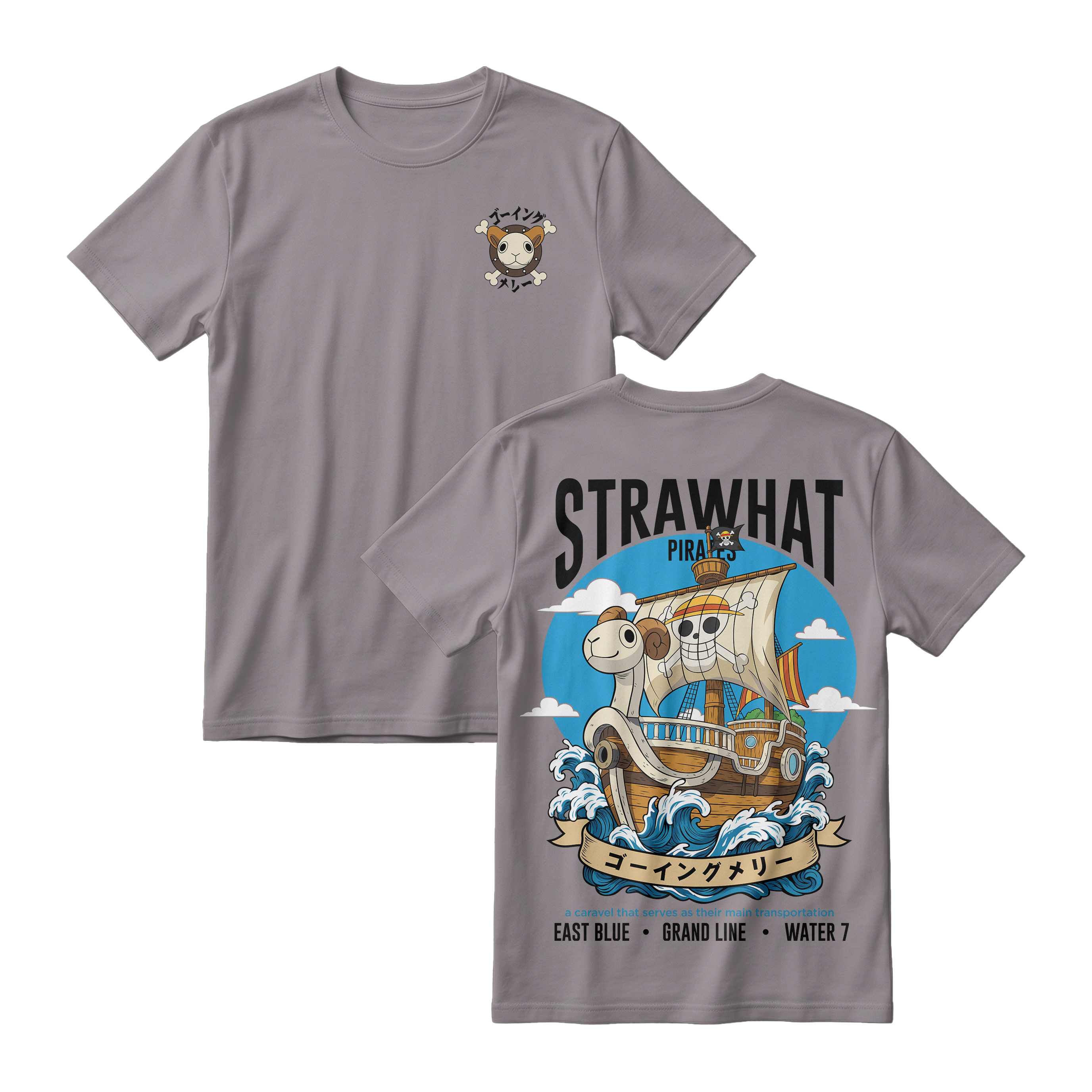 Anime One Piece Straw Hat Pirates Thousand Sunny Journey Short Sleeve Tee - RZM017