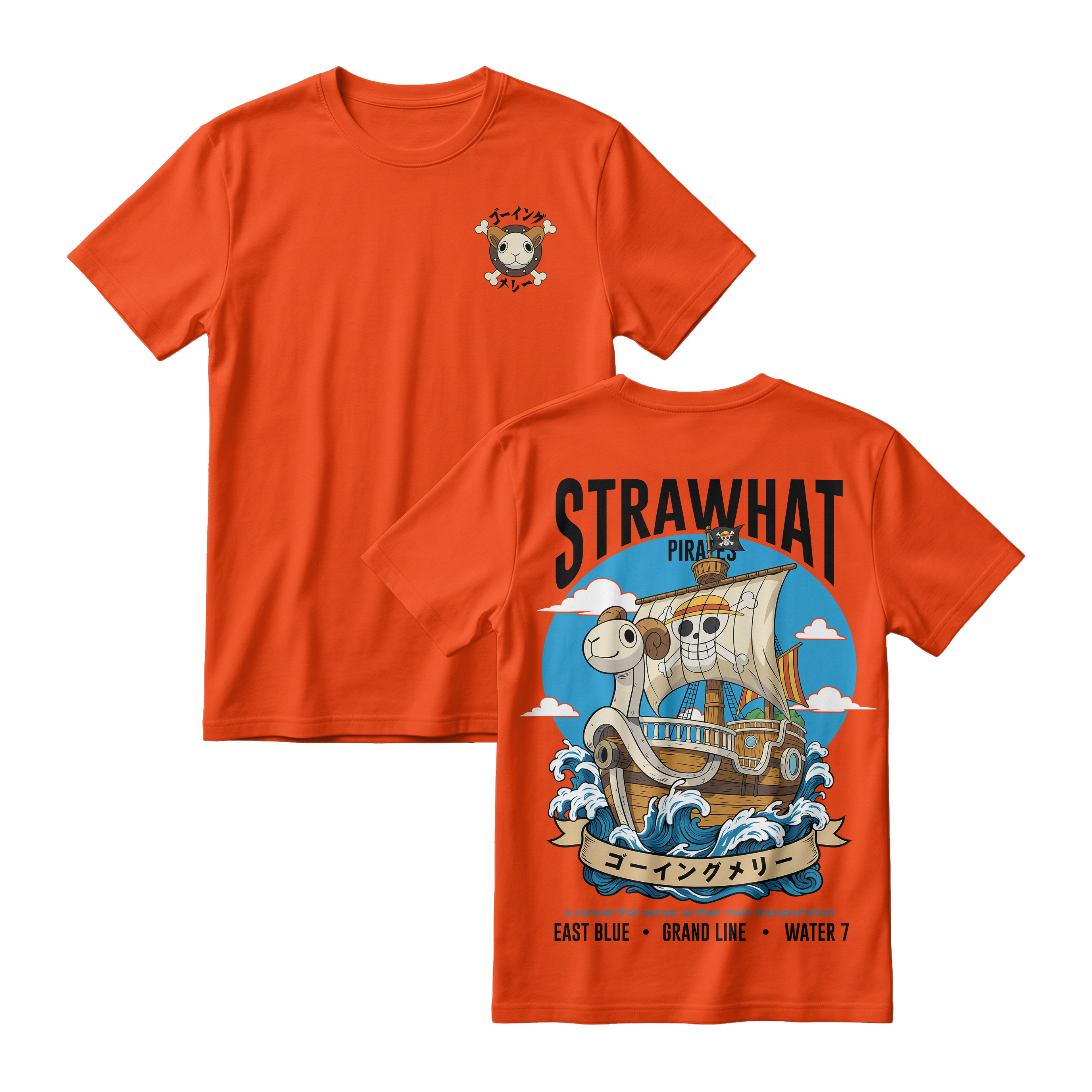 Anime One Piece Straw Hat Pirates Thousand Sunny Journey Short Sleeve Tee - RZM017