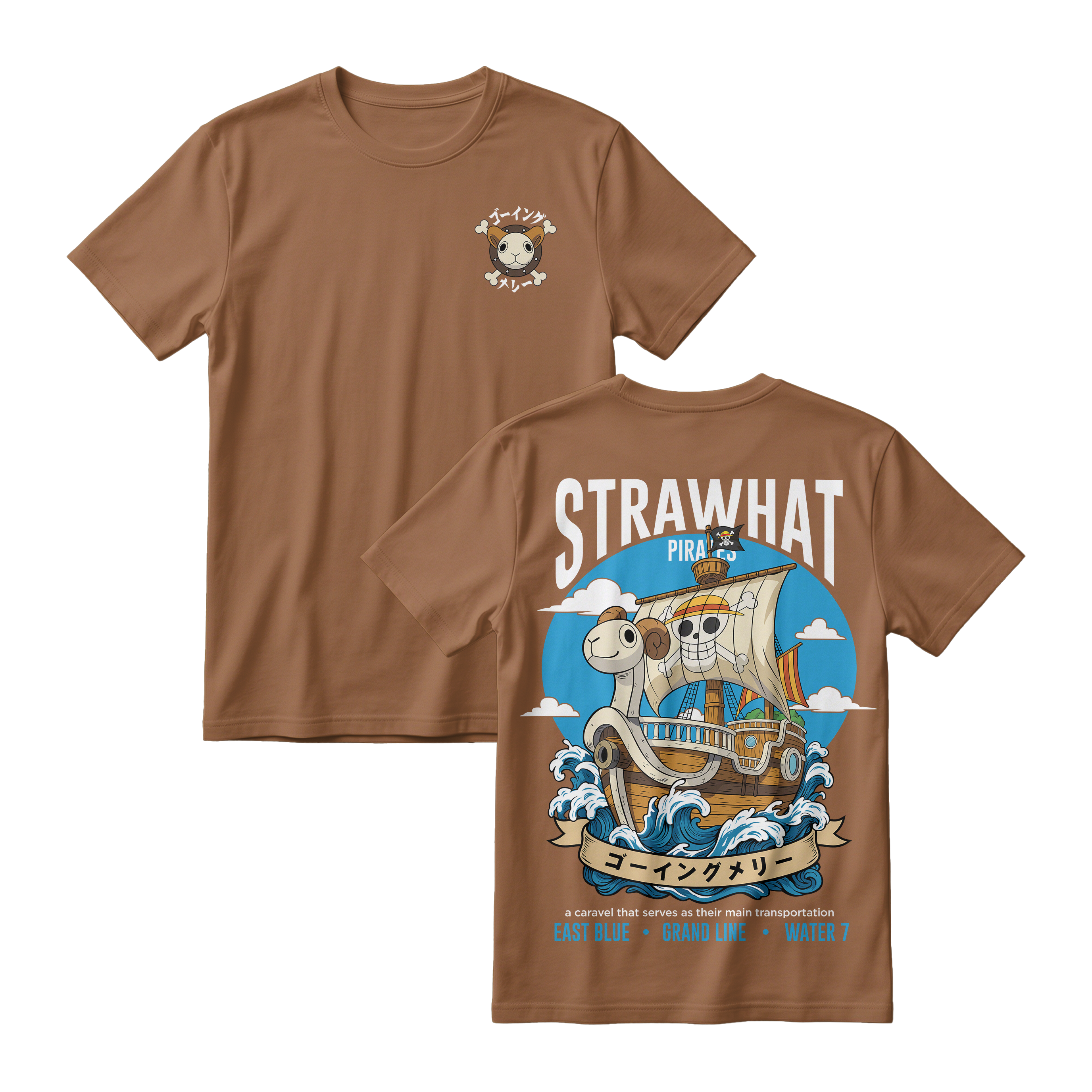 Anime One Piece Straw Hat Pirates Thousand Sunny Journey Short Sleeve Tee - RZM017
