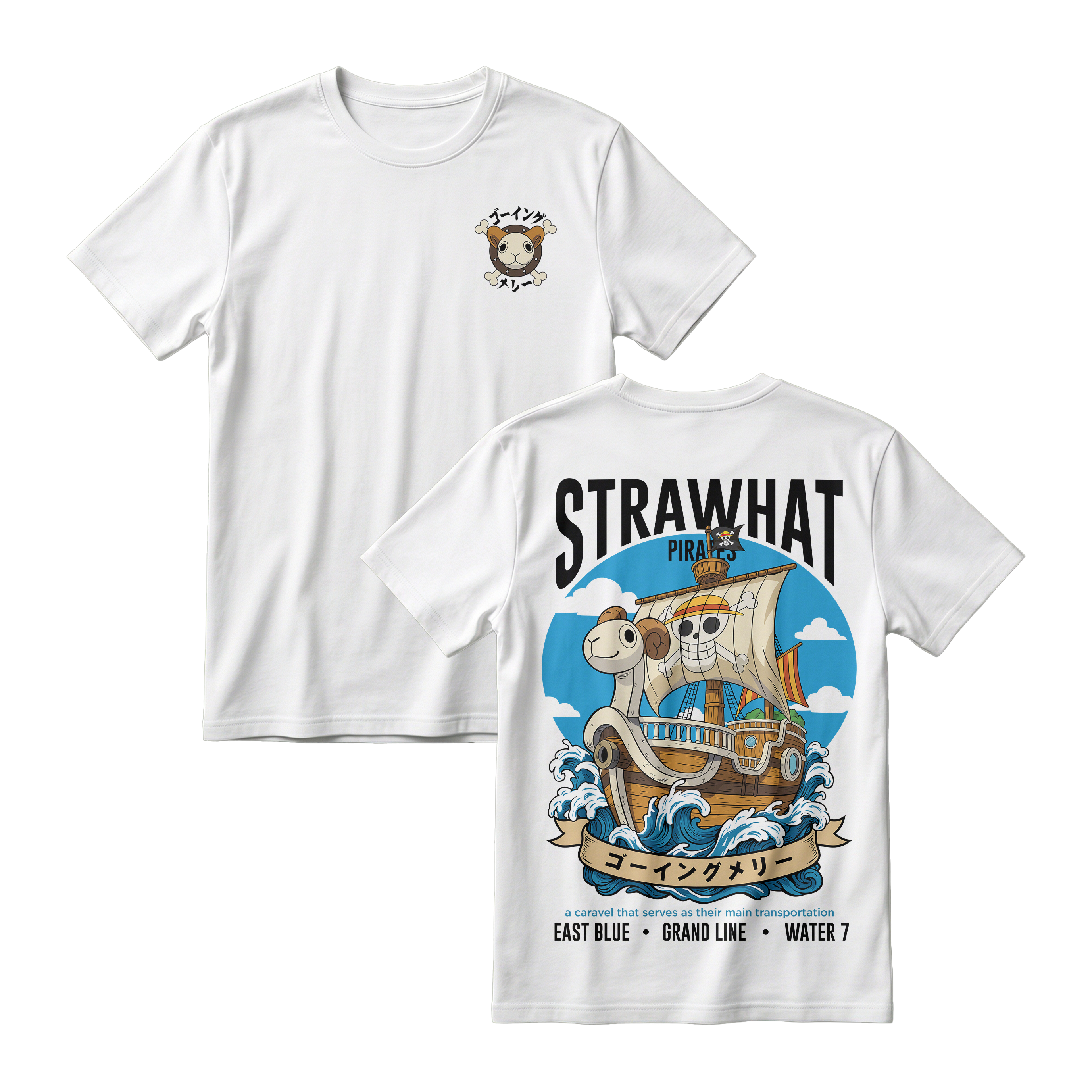 Anime One Piece Straw Hat Pirates Thousand Sunny Journey Short Sleeve Tee - RZM017