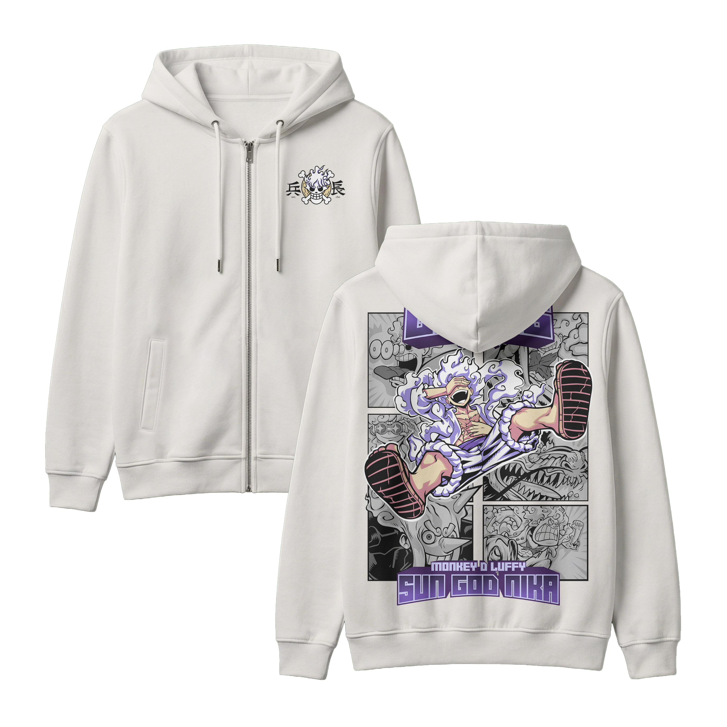 Anime One Piece Gear 5 Monkey D. Luffy Sun God Nika Zip-up Hoodie - RZM011