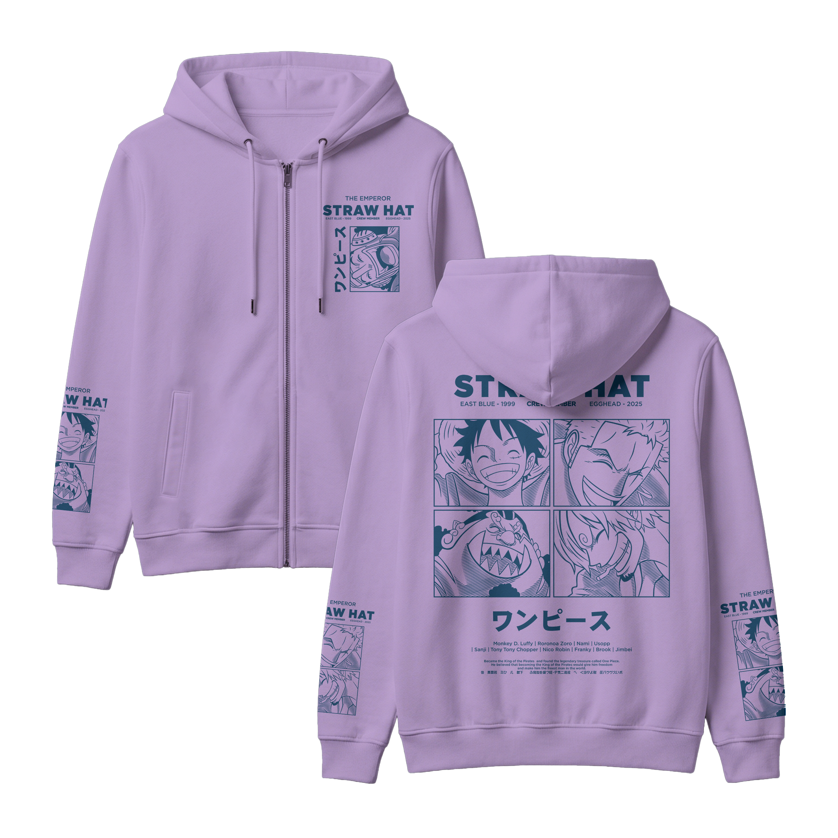 Anime One Piece Emperor Straw Hat Crew Zip-up Hoodie - RZM014