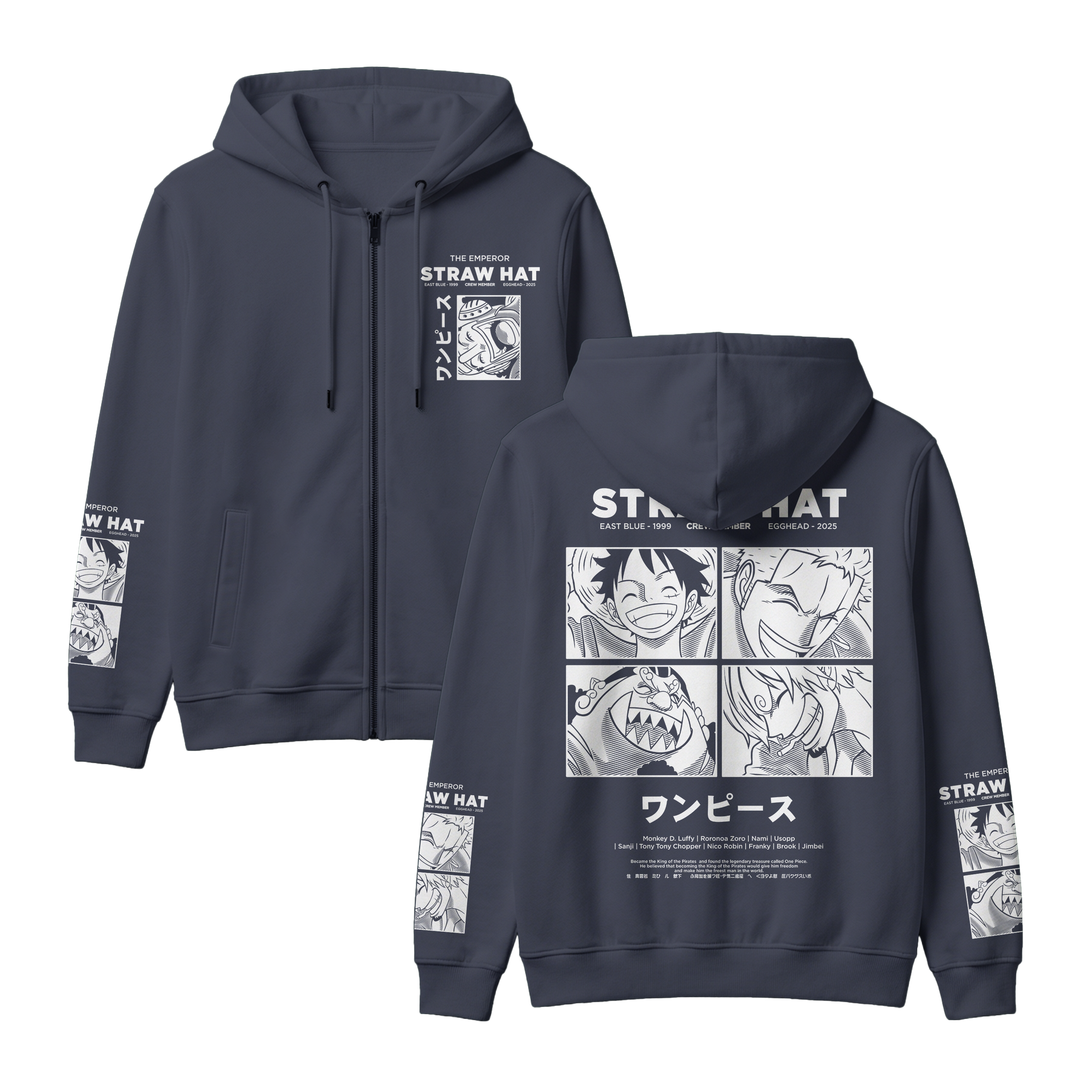 Anime One Piece Emperor Straw Hat Crew Zip-up Hoodie - RZM014
