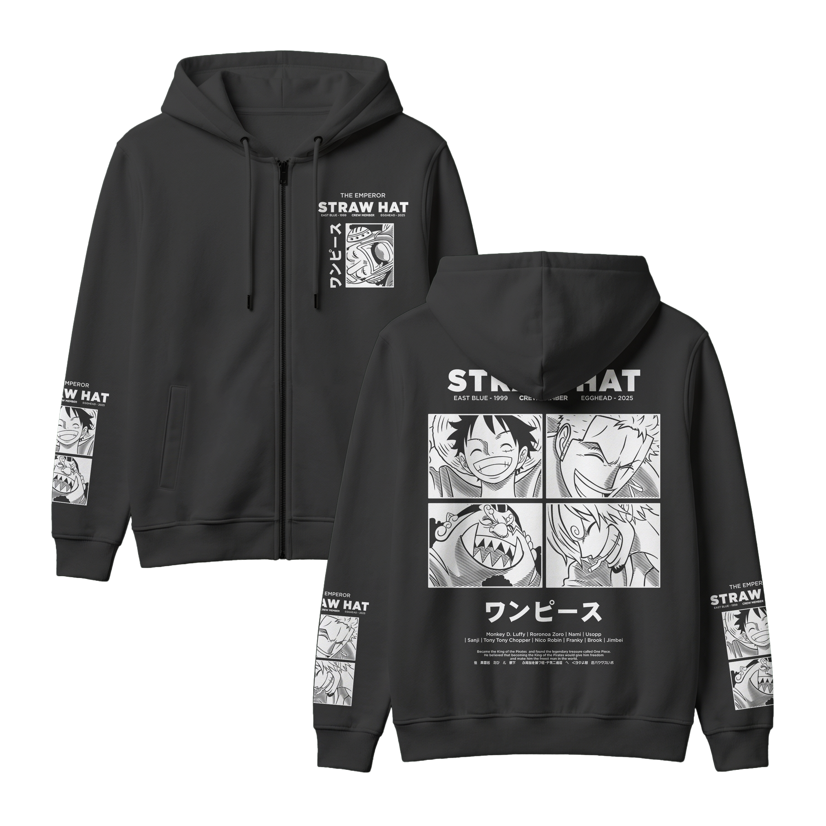 Anime One Piece Emperor Straw Hat Crew Zip-up Hoodie - RZM014