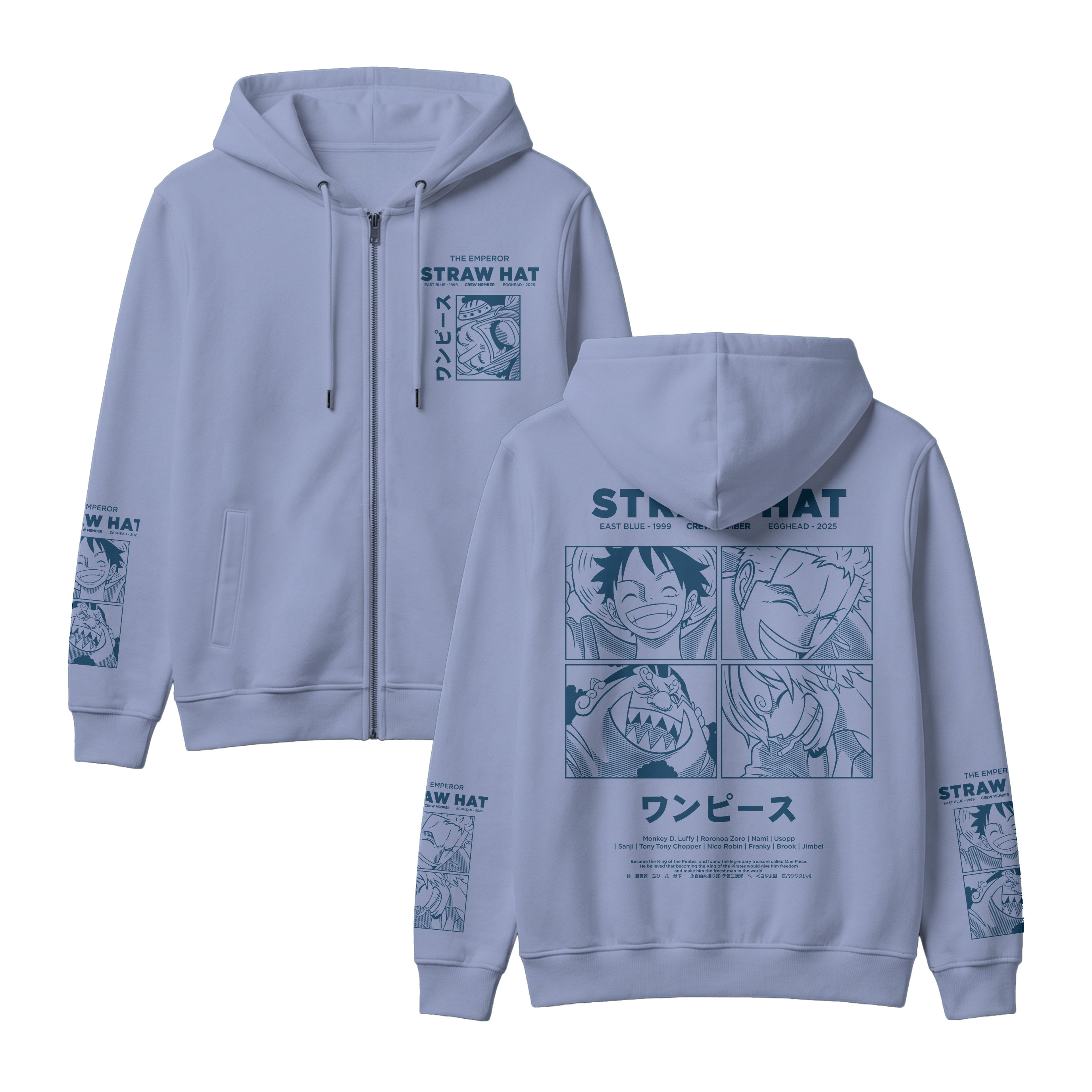 Anime One Piece Emperor Straw Hat Crew Zip-up Hoodie - RZM014