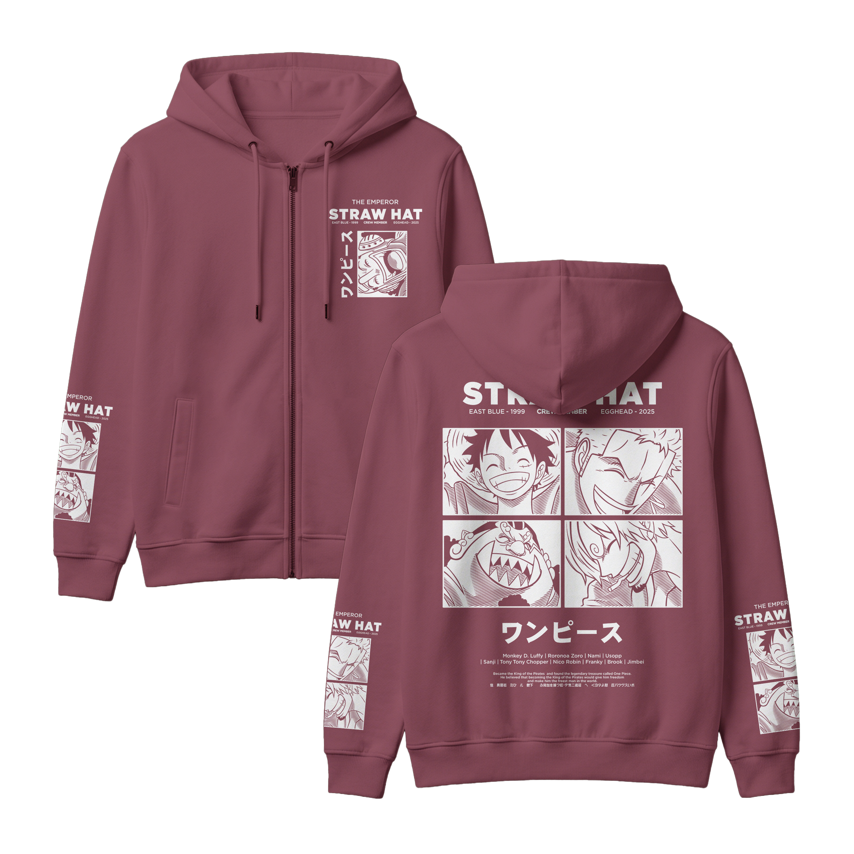 Anime One Piece Emperor Straw Hat Crew Zip-up Hoodie - RZM014
