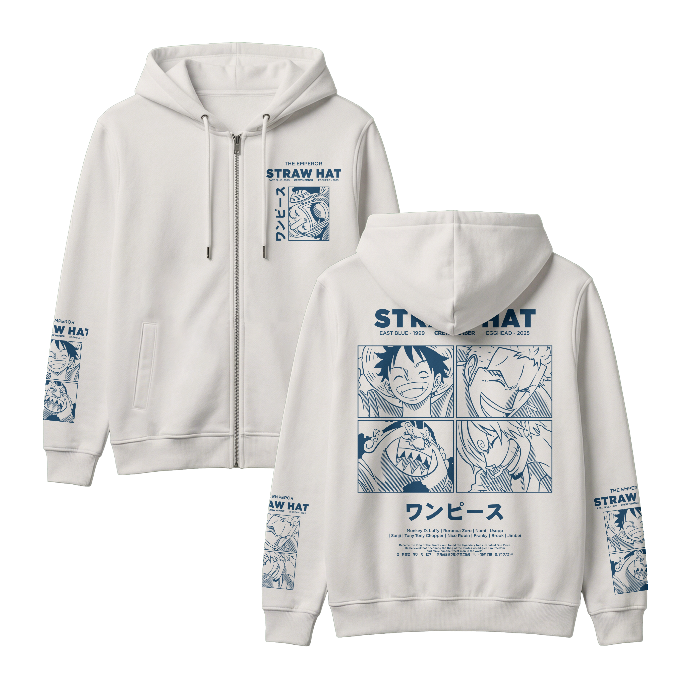 Anime One Piece Emperor Straw Hat Crew Zip-up Hoodie - RZM014