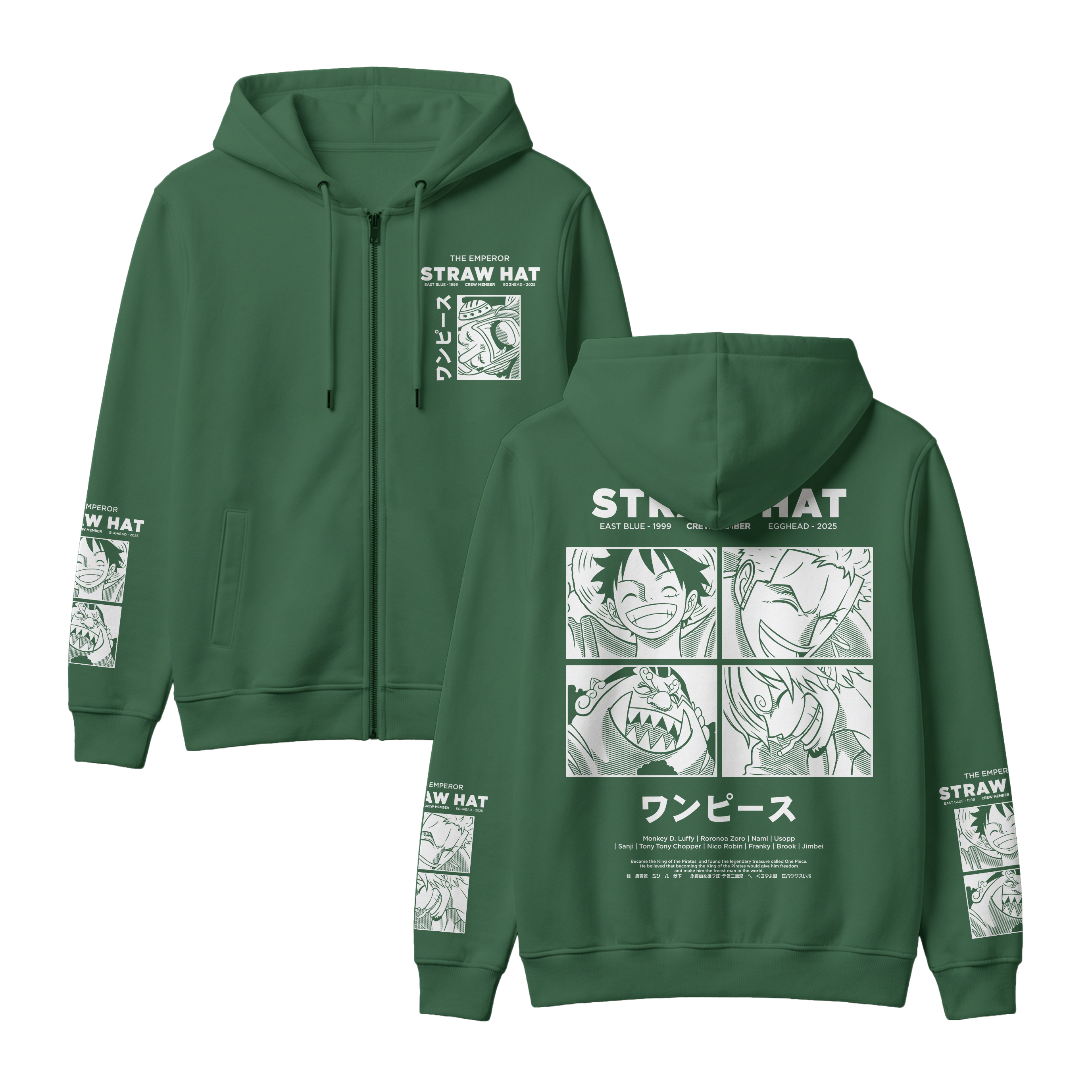 Anime One Piece Emperor Straw Hat Crew Zip-up Hoodie - RZM014