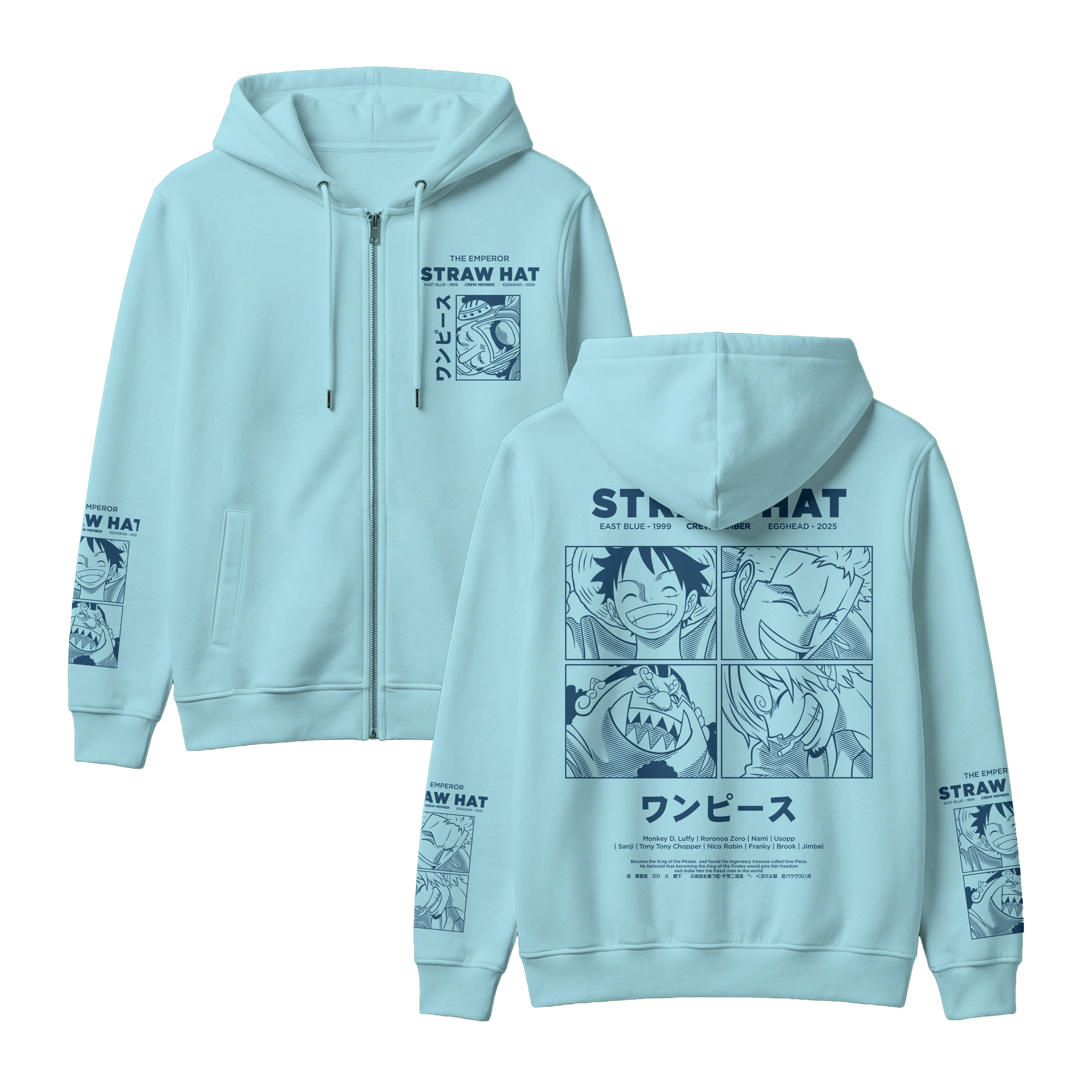 Anime One Piece Emperor Straw Hat Crew Zip-up Hoodie - RZM014