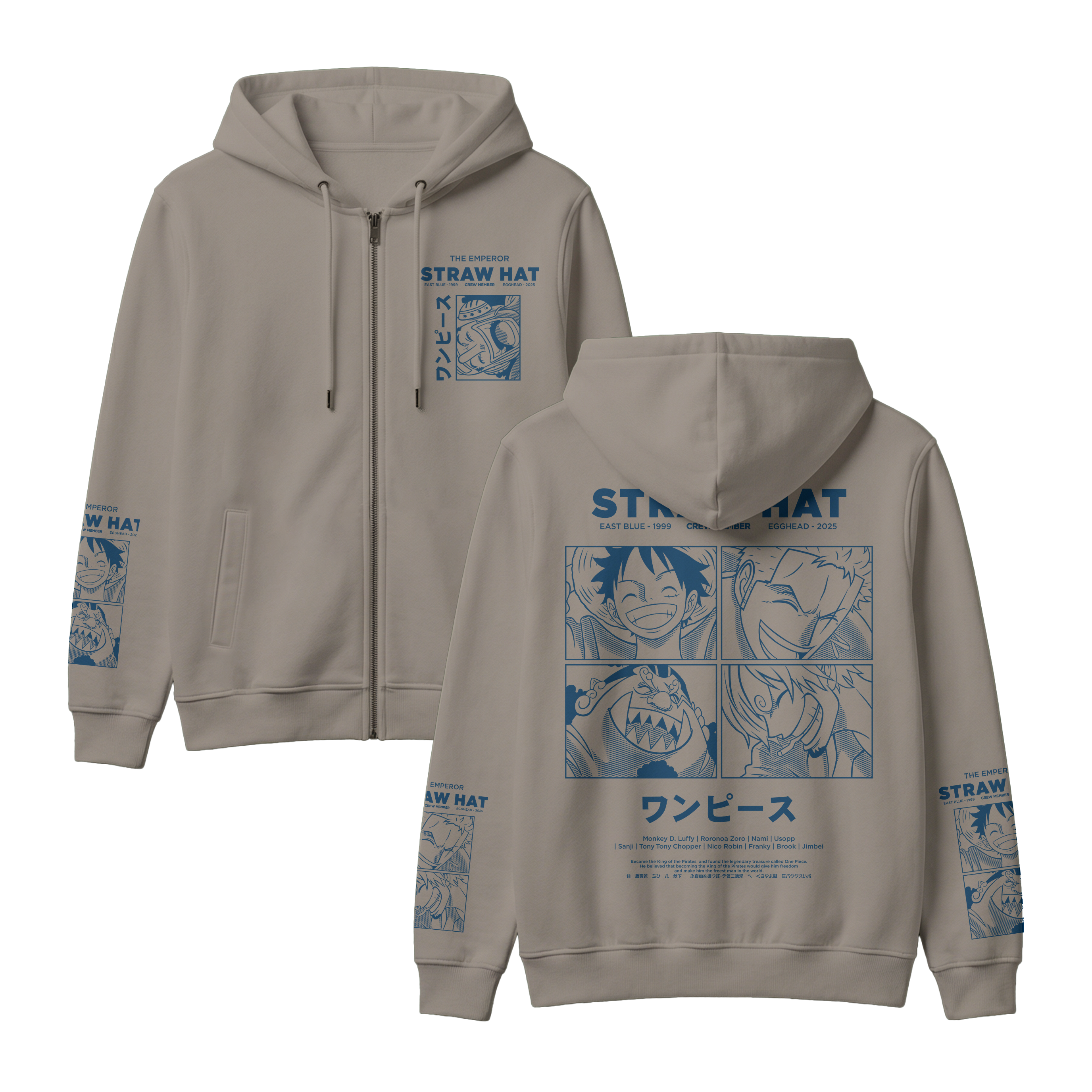 Anime One Piece Emperor Straw Hat Crew Zip-up Hoodie - RZM014