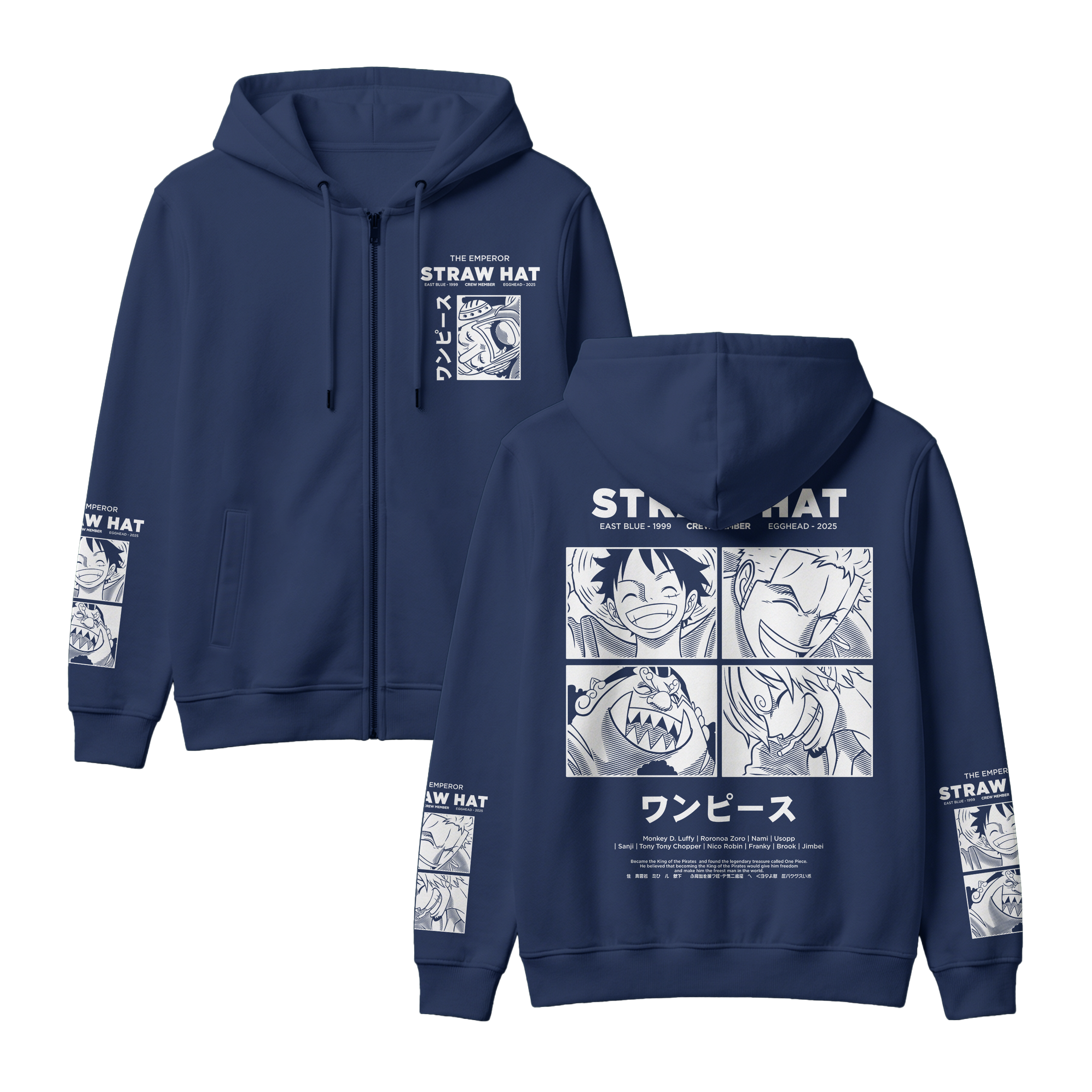Anime One Piece Emperor Straw Hat Crew Zip-up Hoodie - RZM014