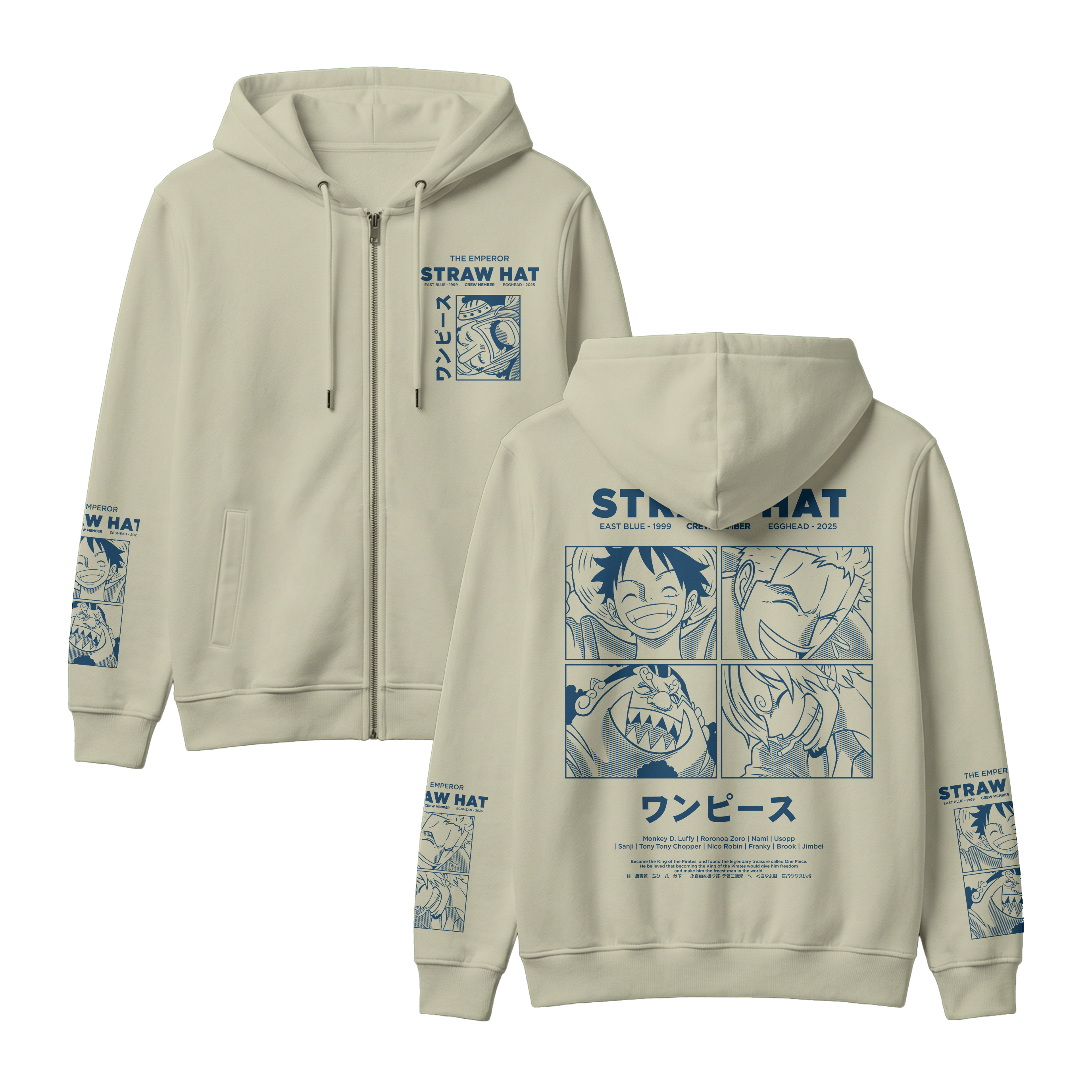 Anime One Piece Emperor Straw Hat Crew Zip-up Hoodie - RZM014