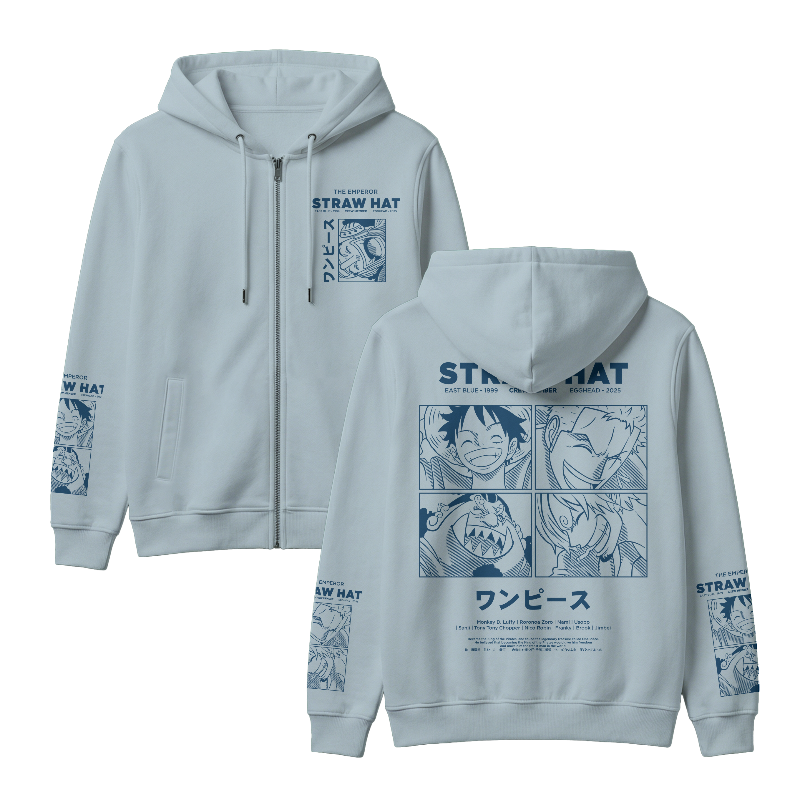 Anime One Piece Emperor Straw Hat Crew Zip-up Hoodie - RZM014
