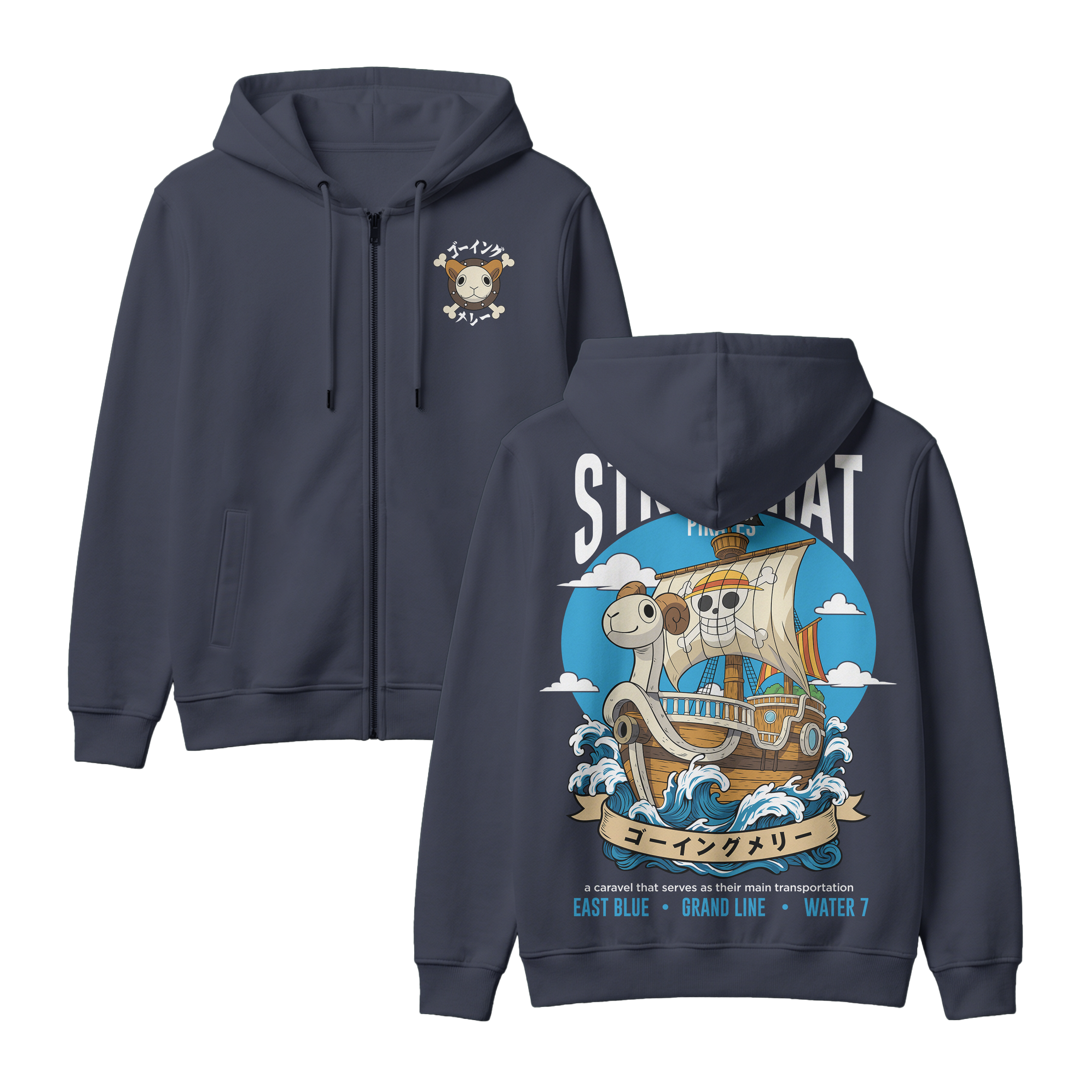 Anime One Piece Straw Hat Pirates Thousand Sunny Journey Zip-up Hoodie - RZM017