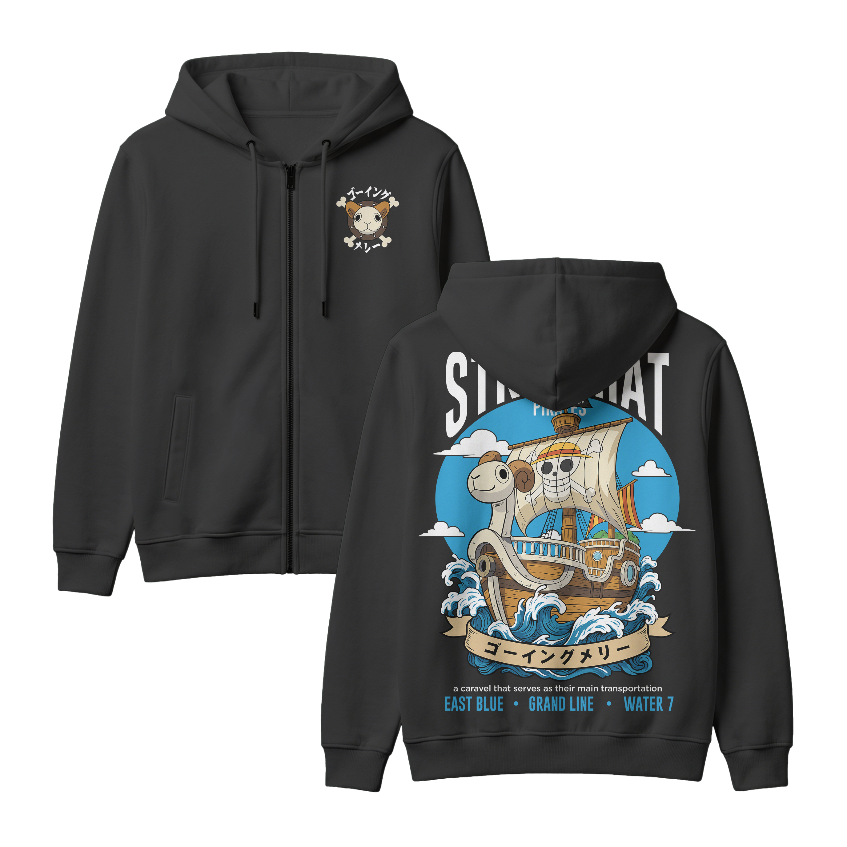 Anime One Piece Straw Hat Pirates Thousand Sunny Journey Zip-up Hoodie - RZM017