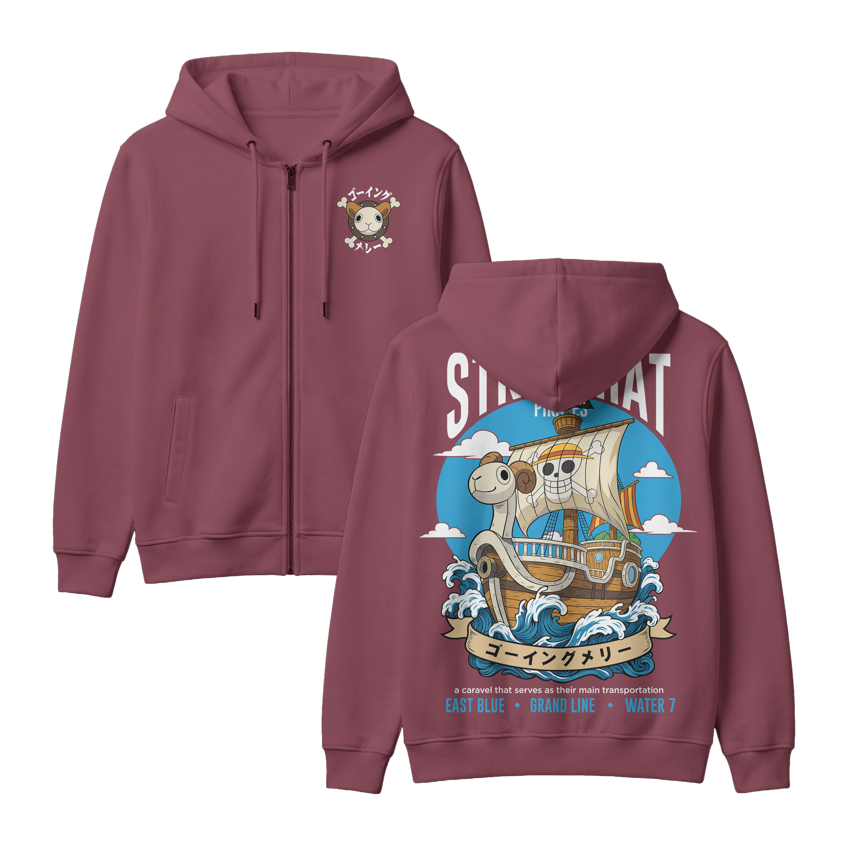 Anime One Piece Straw Hat Pirates Thousand Sunny Journey Zip-up Hoodie - RZM017