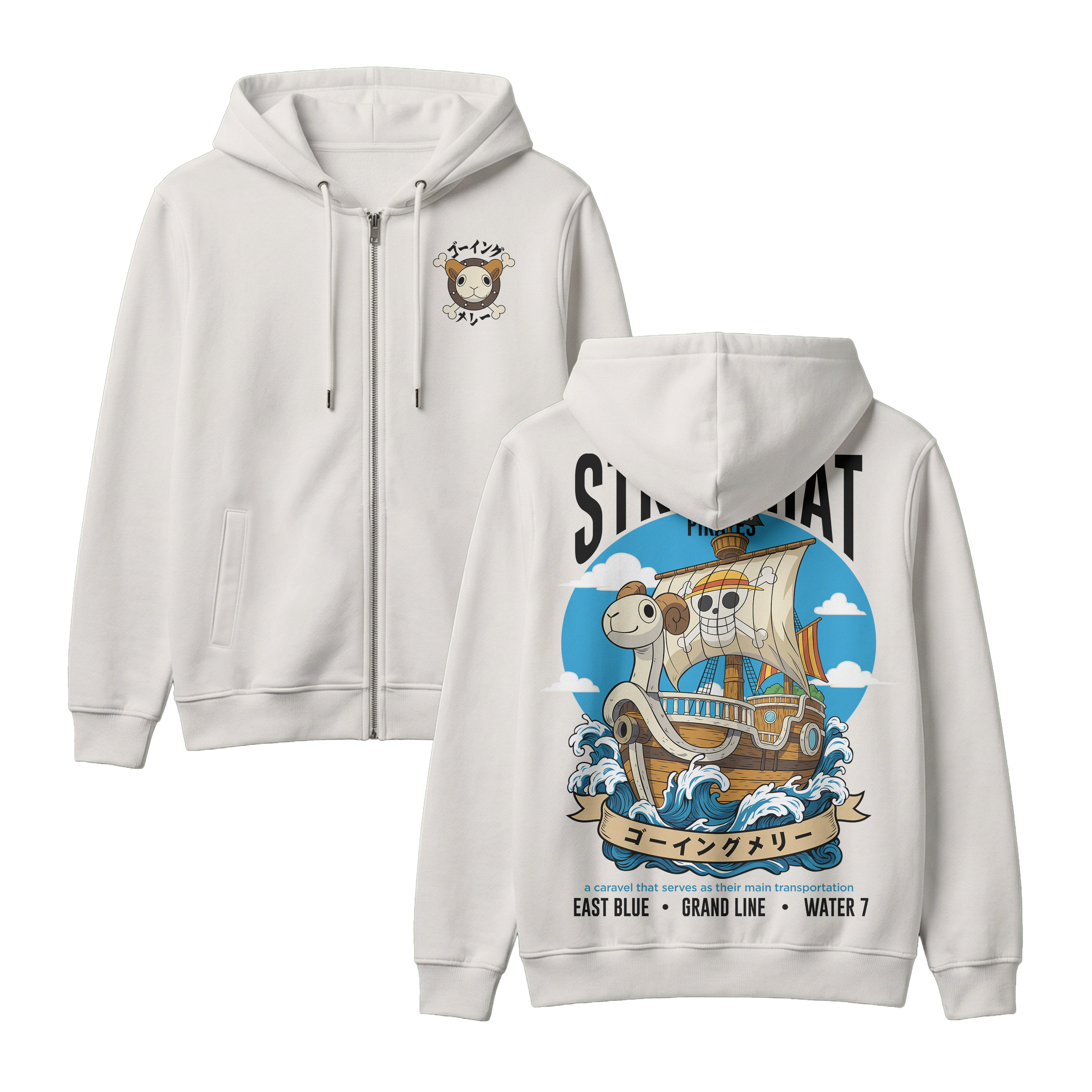 Anime One Piece Straw Hat Pirates Thousand Sunny Journey Zip-up Hoodie - RZM017