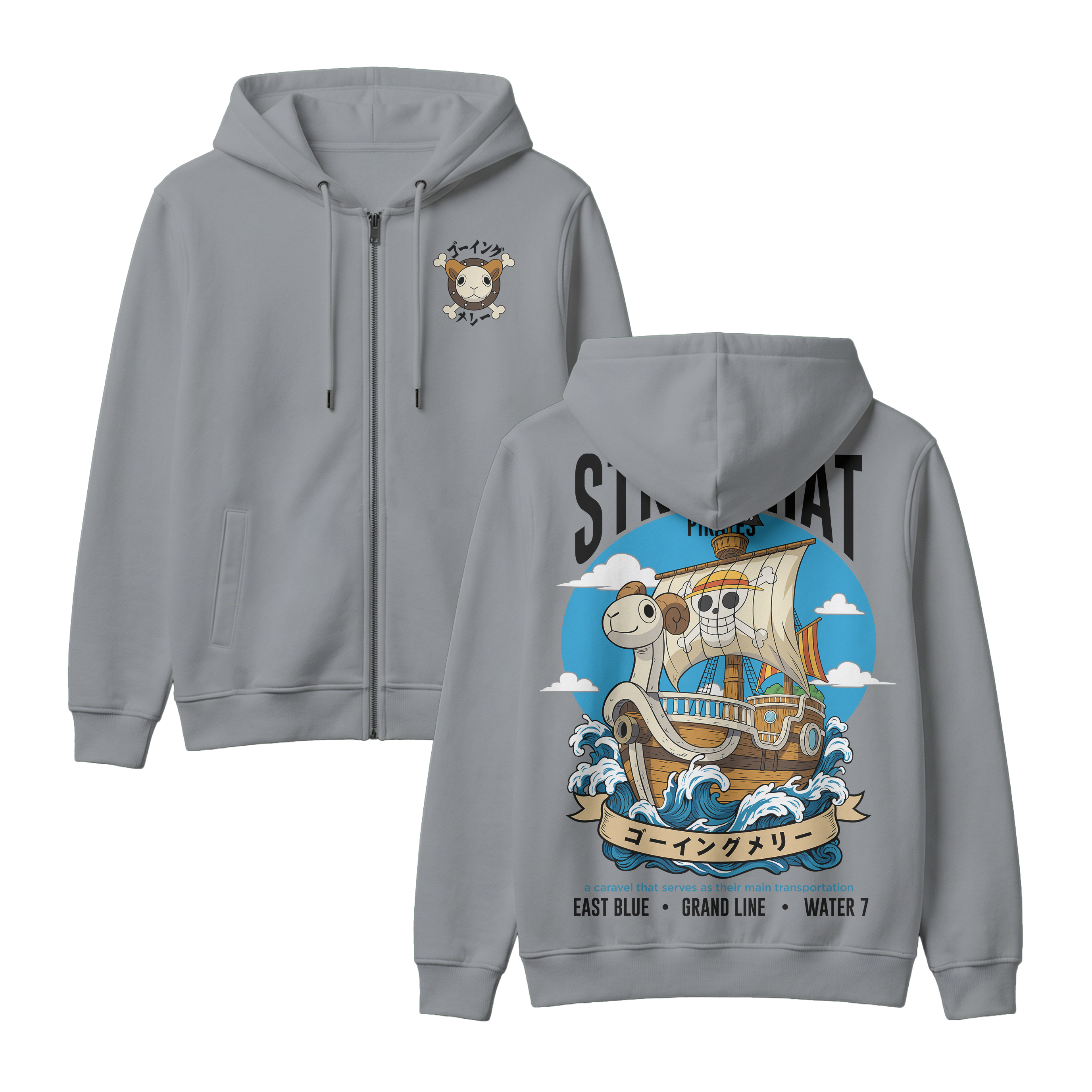 Anime One Piece Straw Hat Pirates Thousand Sunny Journey Zip-up Hoodie - RZM017