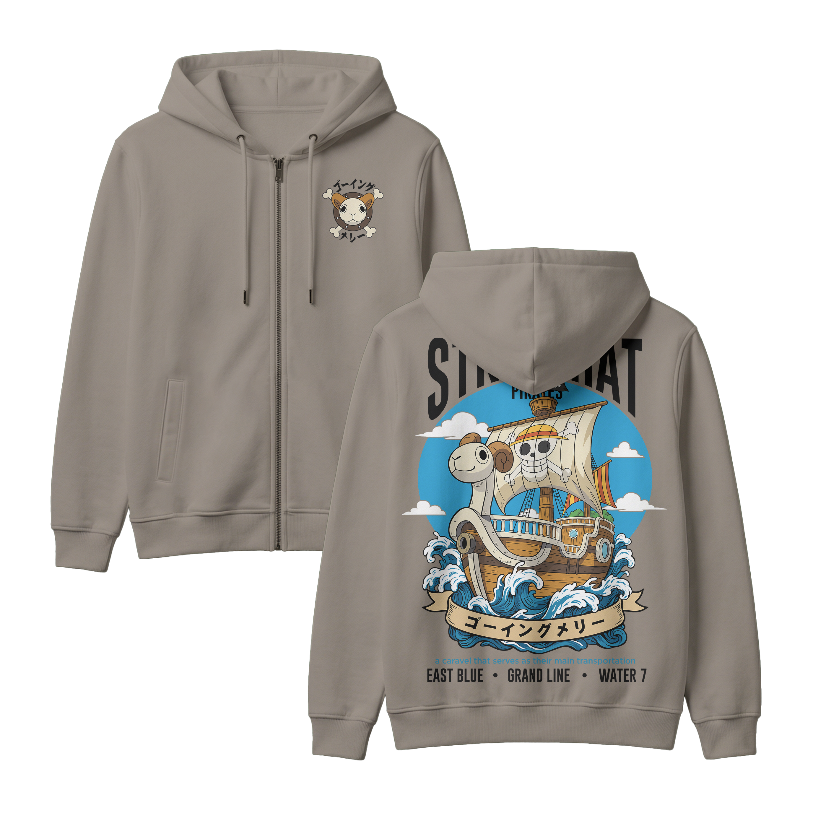 Anime One Piece Straw Hat Pirates Thousand Sunny Journey Zip-up Hoodie - RZM017