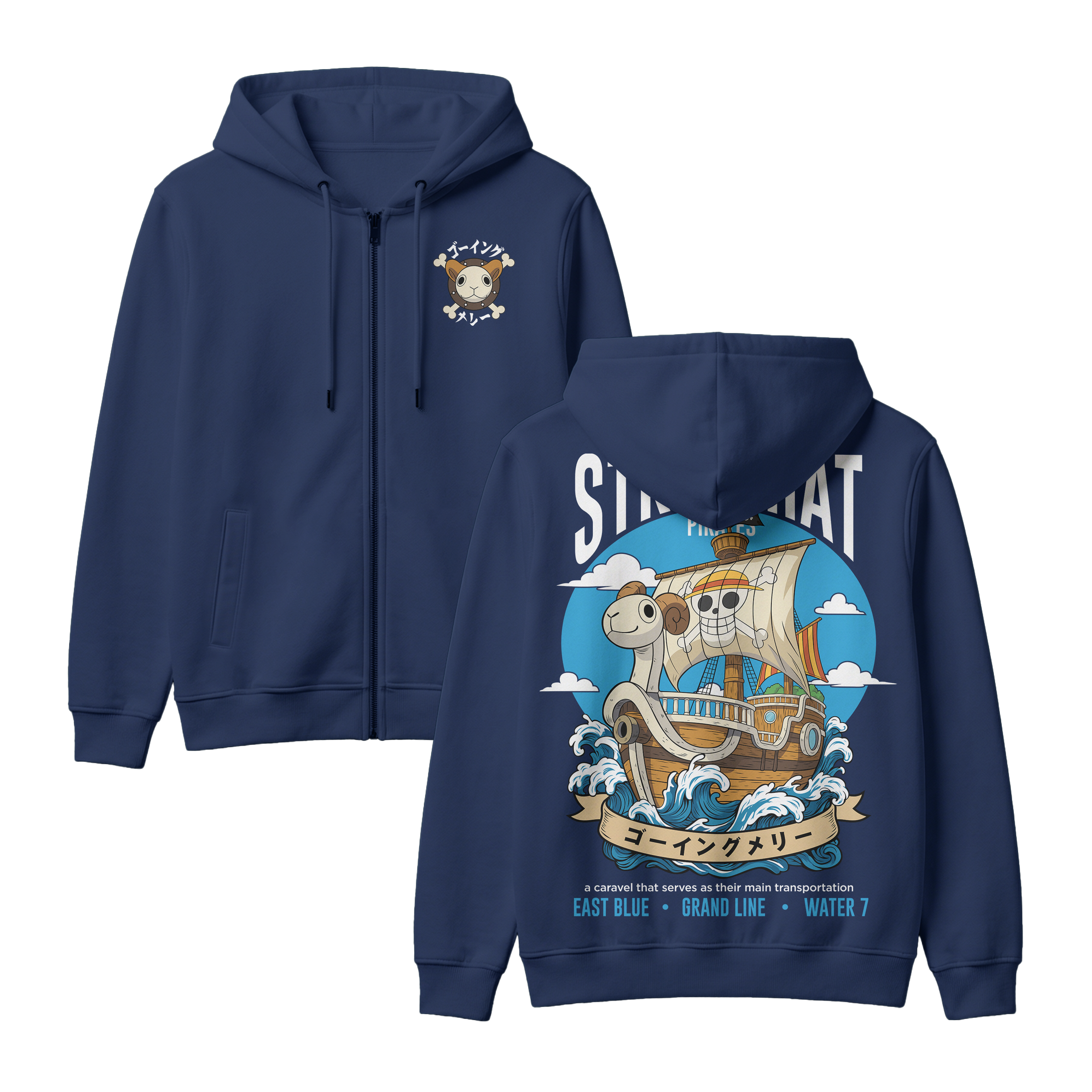 Anime One Piece Straw Hat Pirates Thousand Sunny Journey Zip-up Hoodie - RZM017