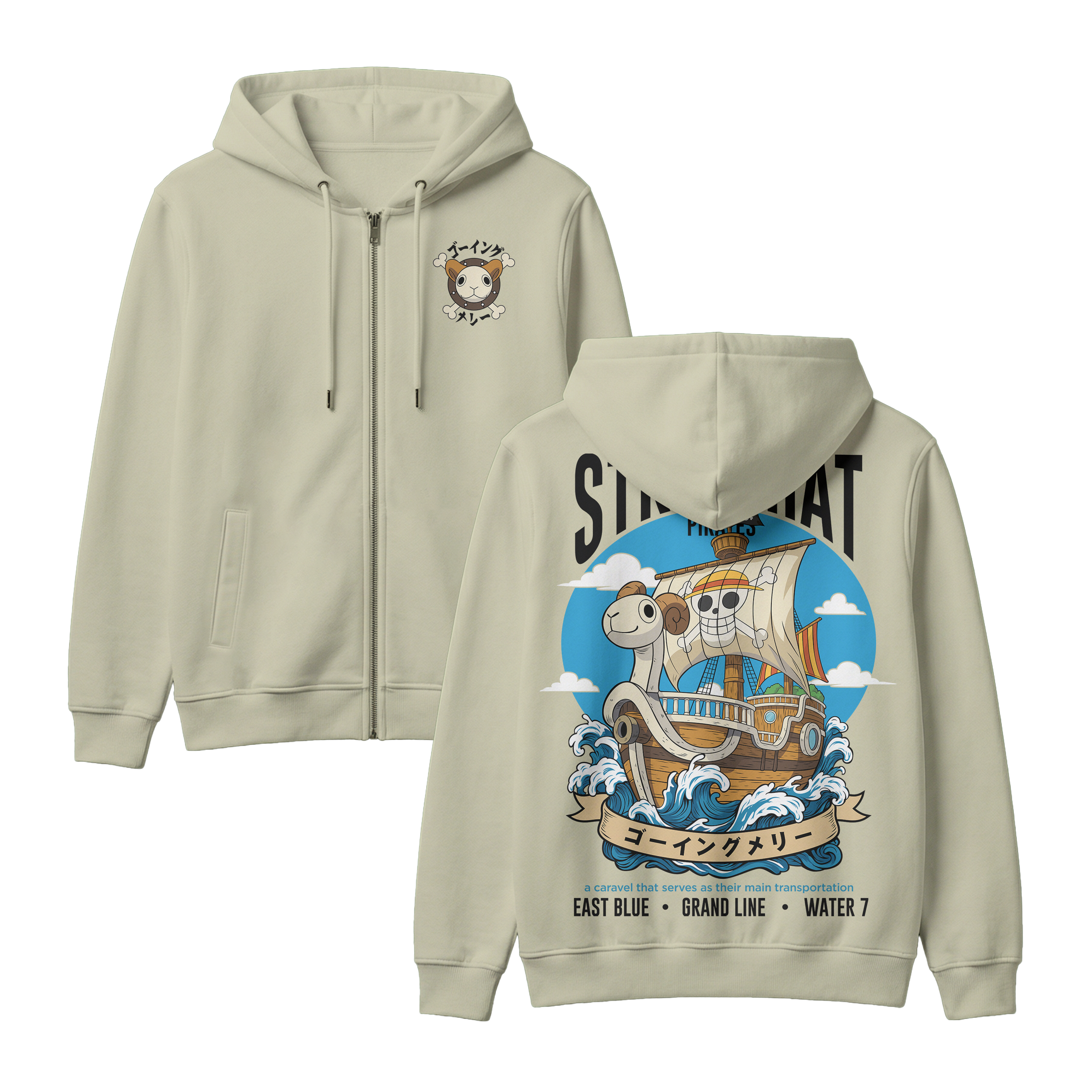 Anime One Piece Straw Hat Pirates Thousand Sunny Journey Zip-up Hoodie - RZM017