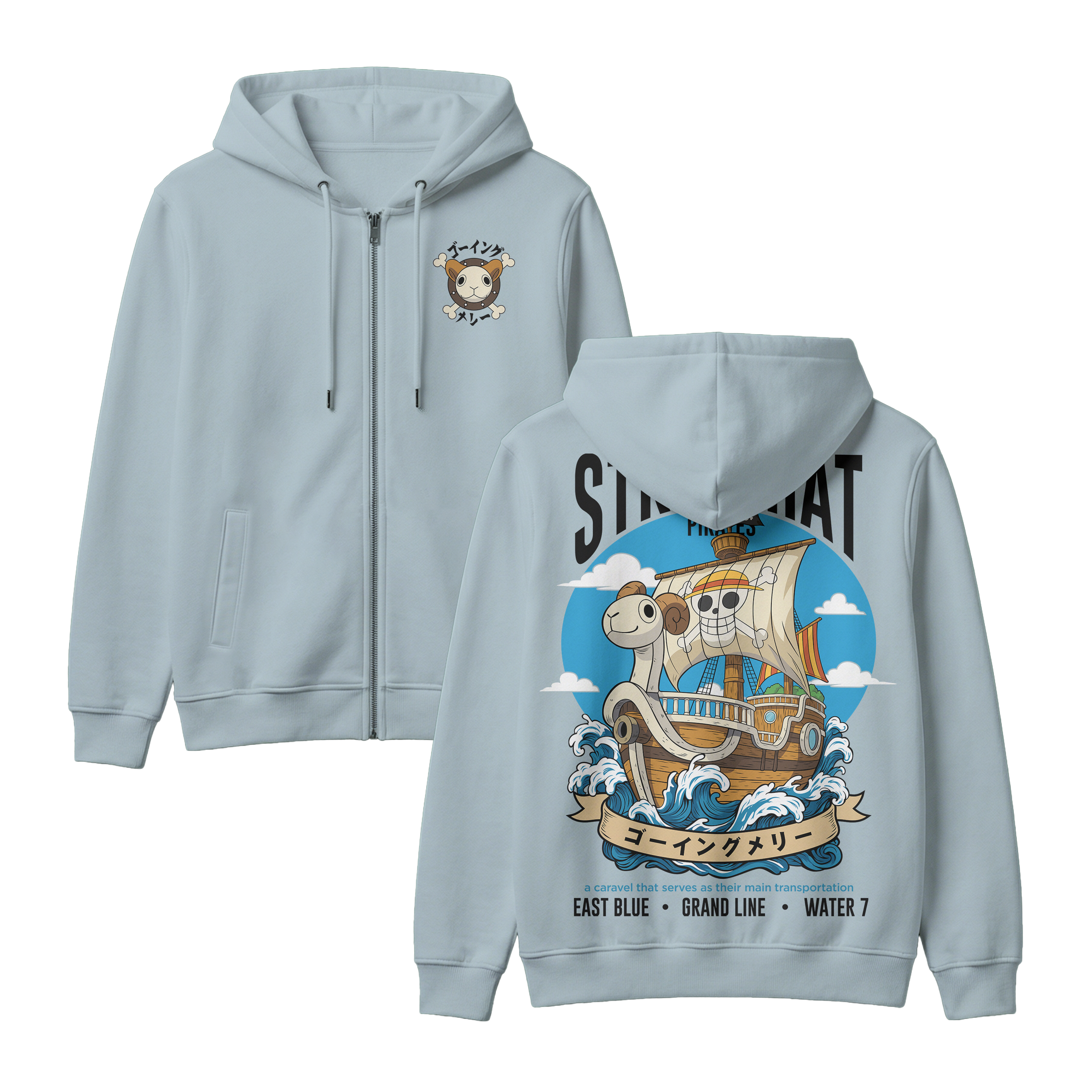 Anime One Piece Straw Hat Pirates Thousand Sunny Journey Zip-up Hoodie - RZM017